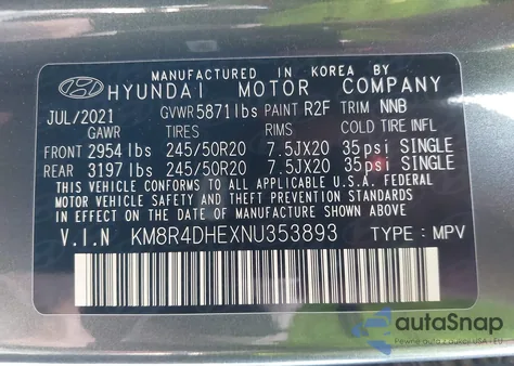 2022 Hyundai Palisade Sel из США, поврежденный, VIN KM8R4DHEXNU353893